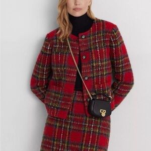Set-Brand New Lauren Ralph Lauren Red Plaid Women's Blazer and Skirt